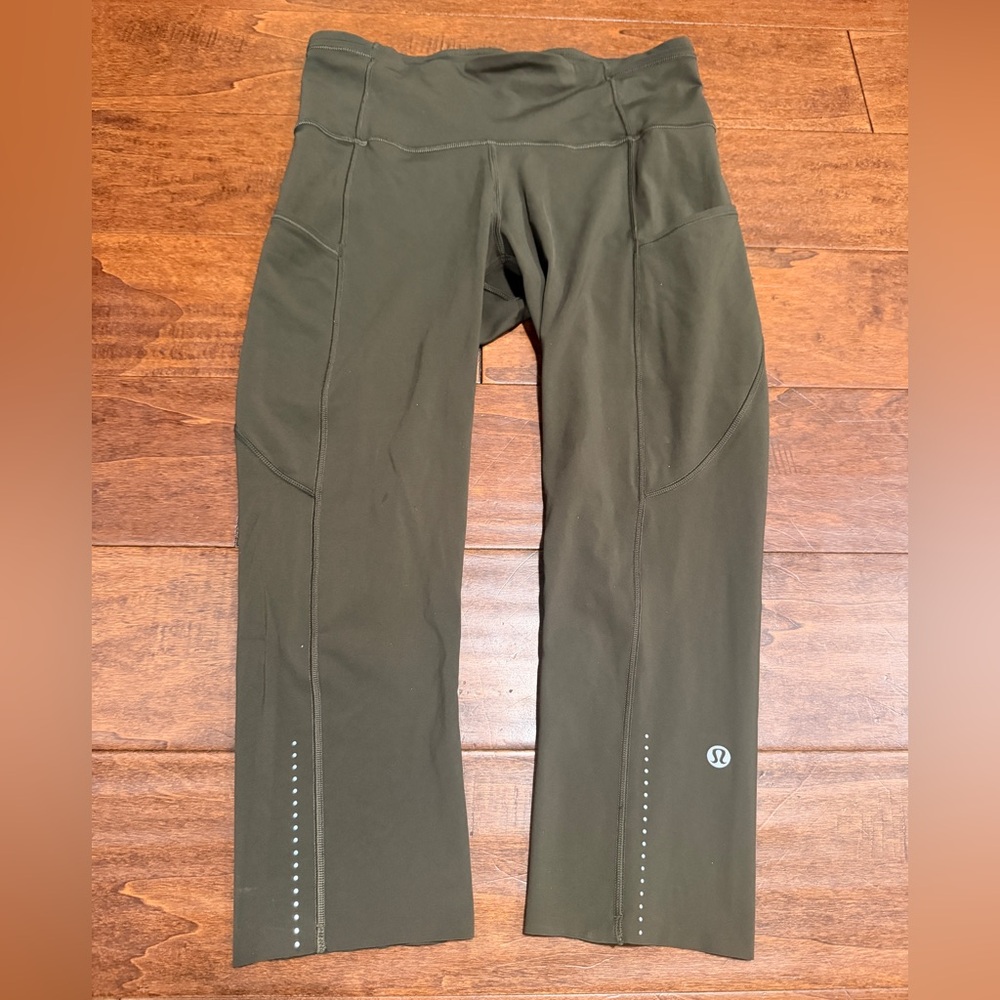 Lululemon Fast & Free Nulux Olive Green Sz 6 Leggings